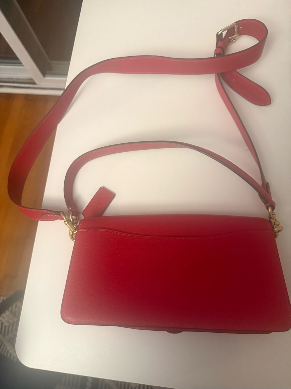 Coach Tabby 26 Red Pebble Leather Crossbody with Gold 'C' Accent - Picture 7 of 11
